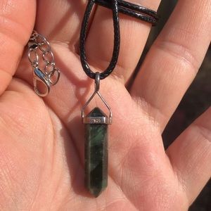 New Green Fluorite set in 925 Silver W/Black Cord Necklace (unisex)